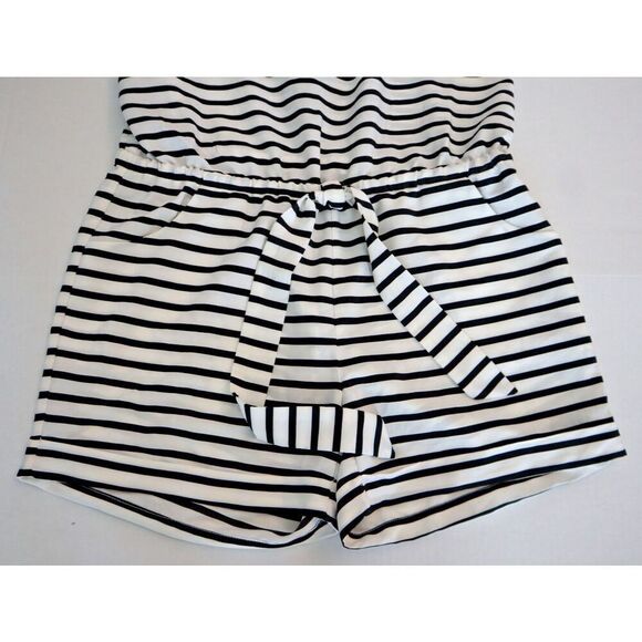 J. Crew Women's Sz XS White/Black Striped Spaghetti Strap Romper w/Tie Detail - Picture 4 of 7